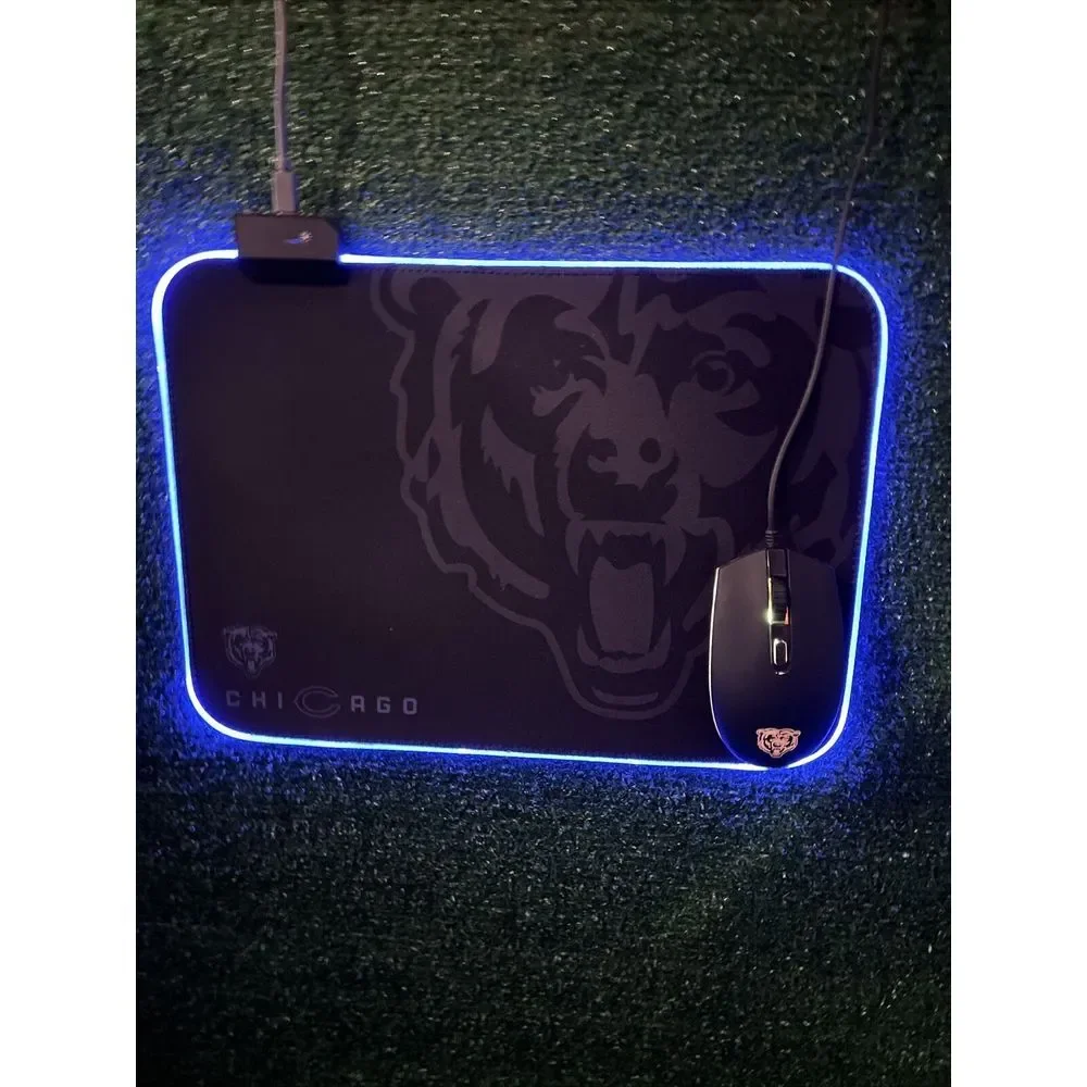 NFL Chicago Bears 3D Optical Mouse & Soft Cloth RGB Mouse Pad‎ Lighted Tested